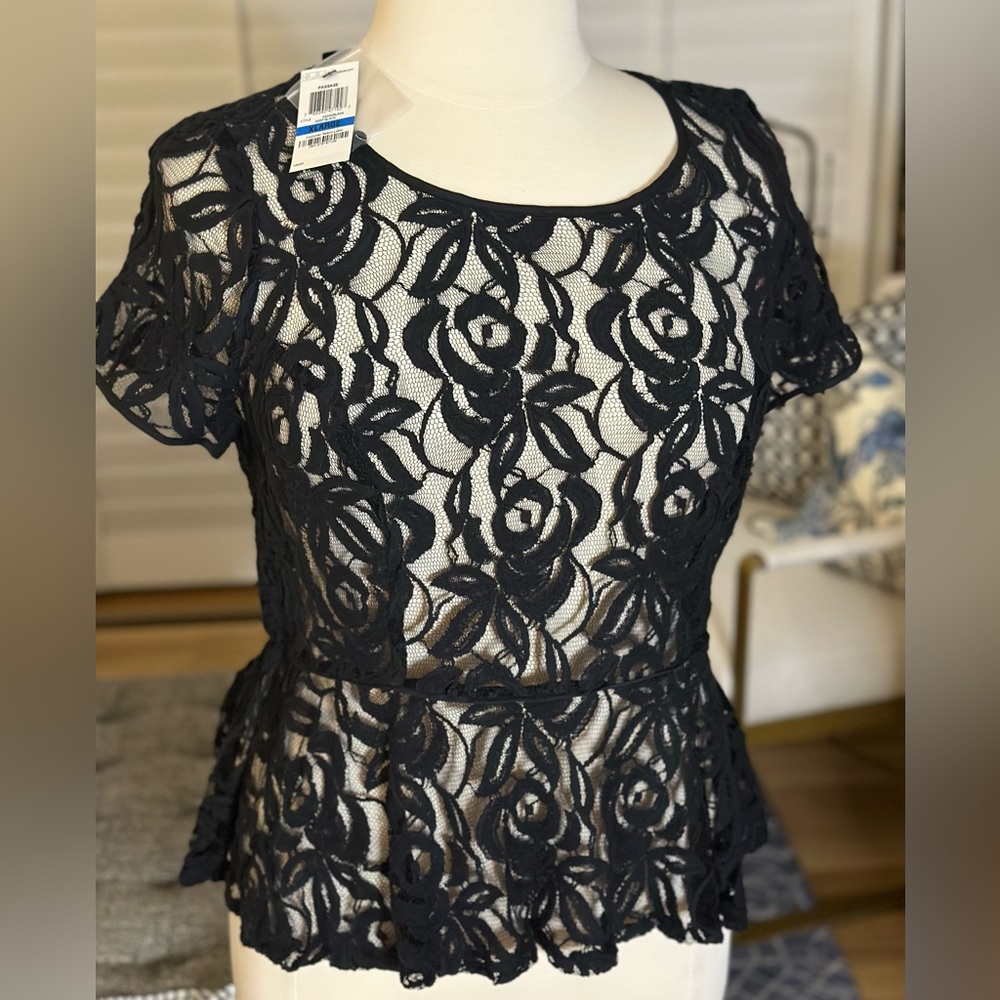 Black Lace Peplum Top